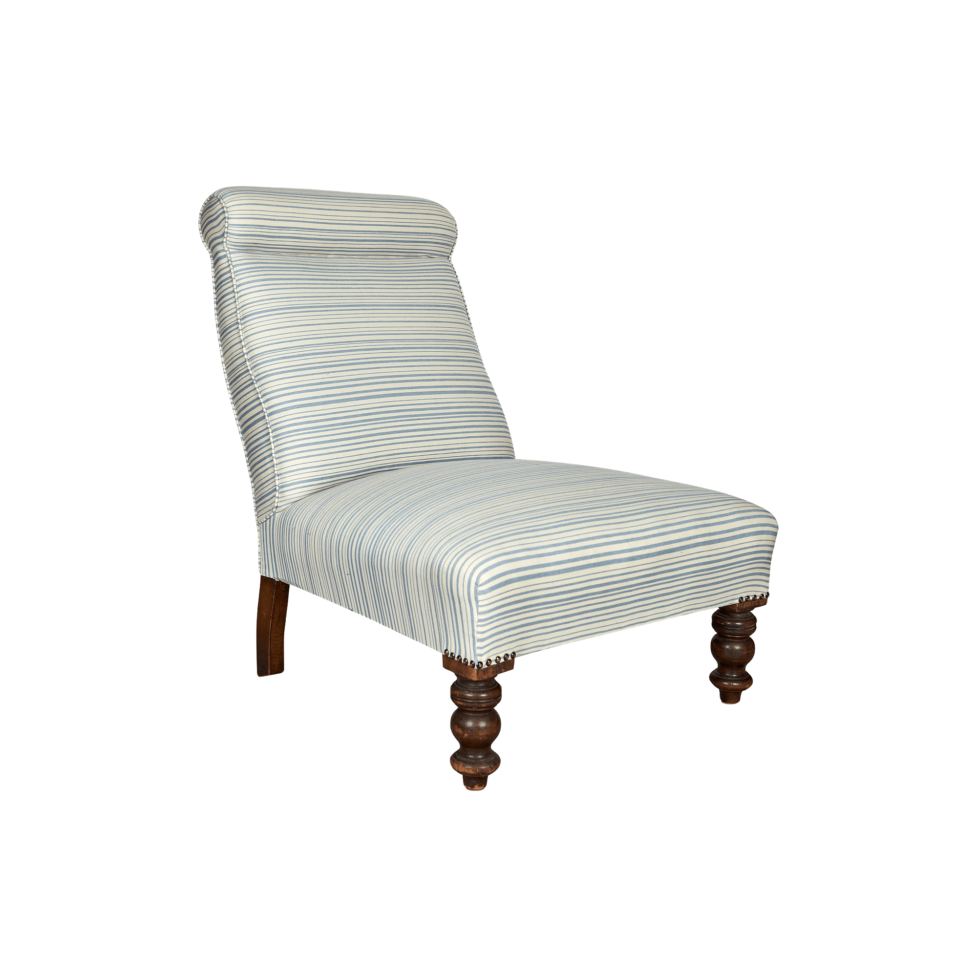 ASC-001 Armless slipper chair with bobble front legs in Horizon Stripe Blue Fabric