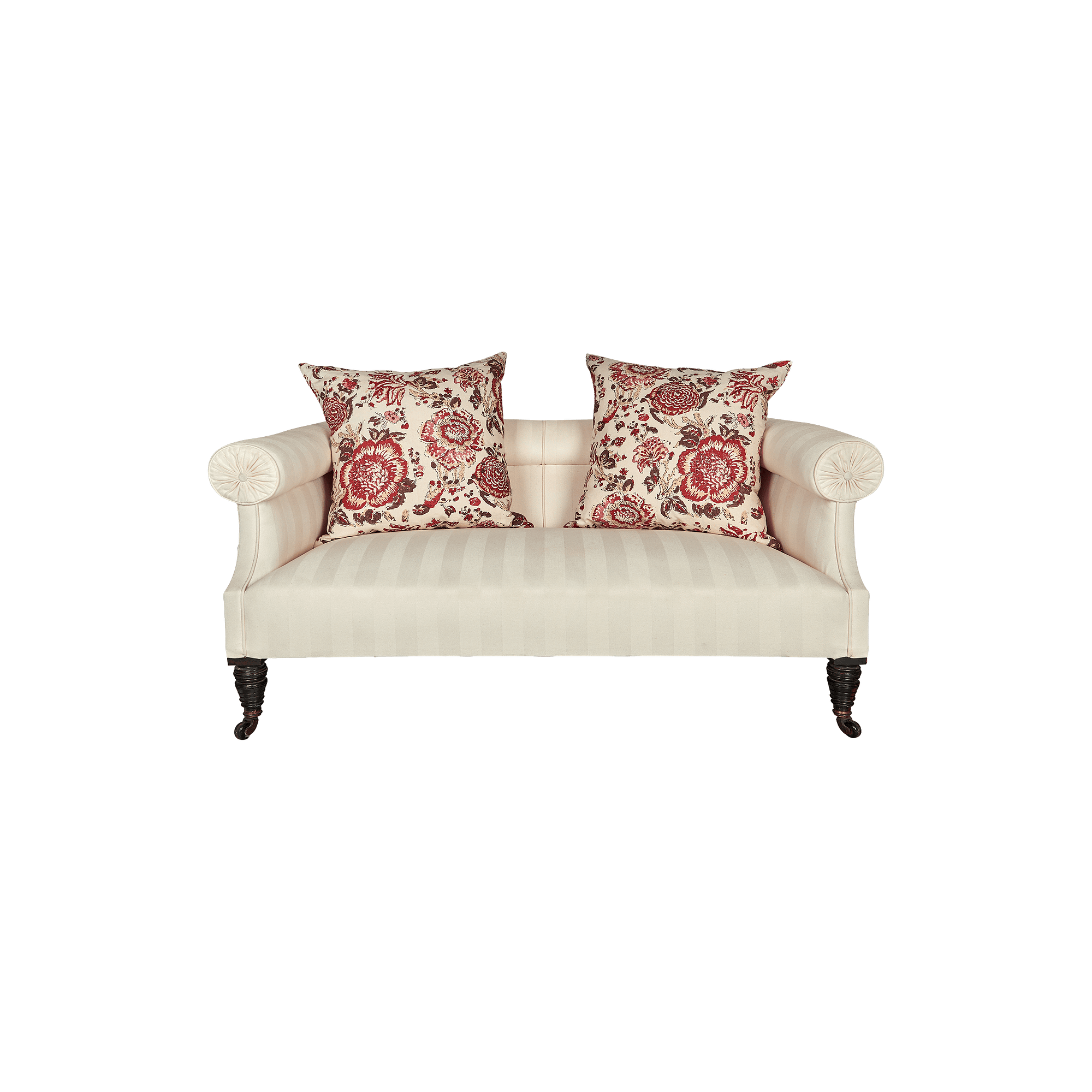US-001 antique unusual small upholstered sofa in cream linen