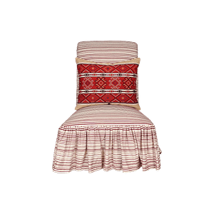 SSC-001C Scrollback armless slipper chair with gathered skirt in Horizon Stripe Pepper Red