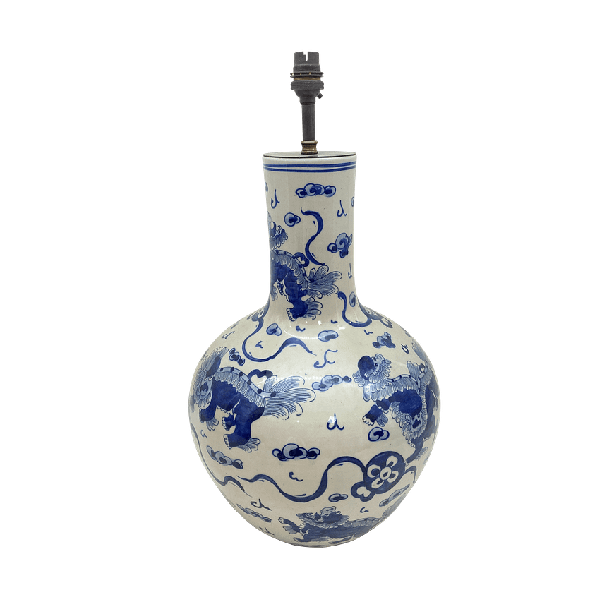 Blue and white Chinese dragon lamp