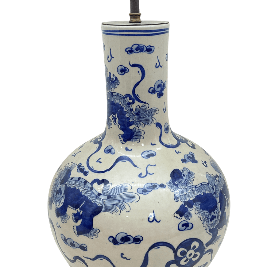 Blue and white Chinese dragon lamp