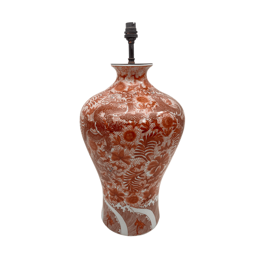 Orange and white Chinese dragon urn lamp