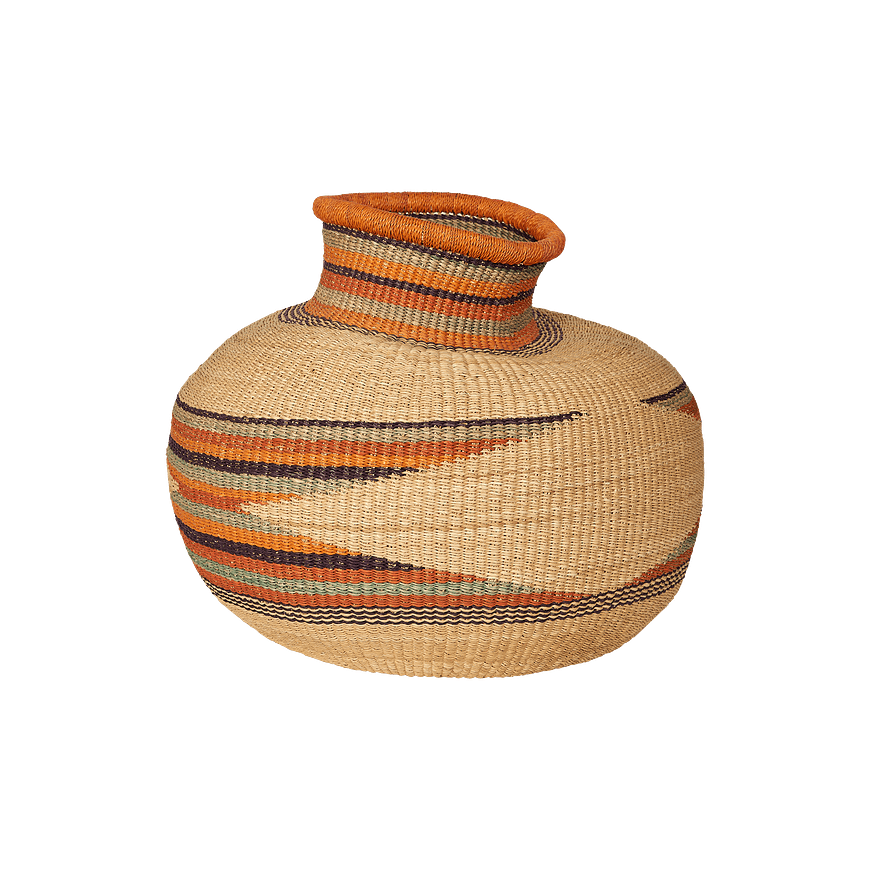 African woven basket with orange weave