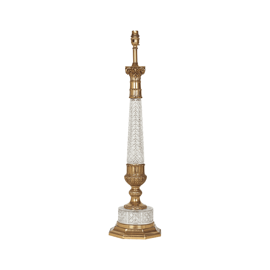 Cut glass and brass column lamp
